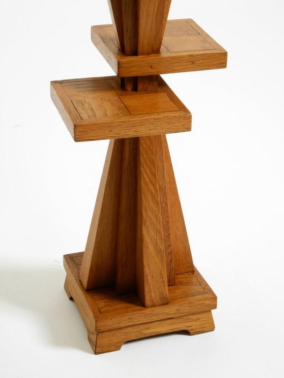 Image 1 of Two Unique Mid-Century Standing Ashtrays Consisting of Red Alabaster Cup with Beautiful Wooden Stand with Shelves