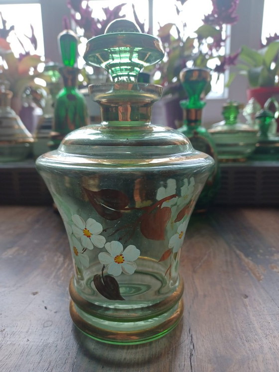 Carafe à liqueur en verre vert et or style Booms des années 1950 – De Rupel – Verres et carafes, Glass, Gold (photo 3 of 5)