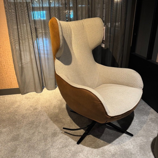 Poltrona girevole DUTCH 1801 - Pelle e tessuto color cognac e beige – House Of Dutchz, draaistoelen, Textile, Lambskin