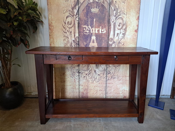Image 1 of Koloniaal Teakhouten Sidetable, Wandconsole, Haltafel Afm. 120x40cm en 79cm Hoog.