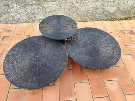 Trio de Tables Basses Métal Fil de Fer Vintage Design Italien Gervasoni 1882