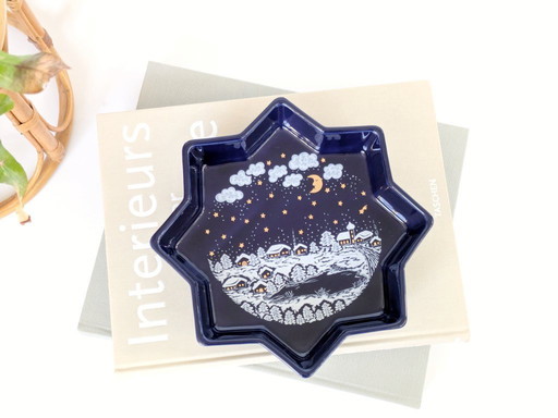 Piatto di Natale Waechtersbach anni '80 | Porcellana blu cobalto a forma di stella | Germania Ovest