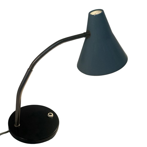 Image 1 of Vintage - Desk lamp - Black base, gooseneck and blue / grey shade - ca. 1970