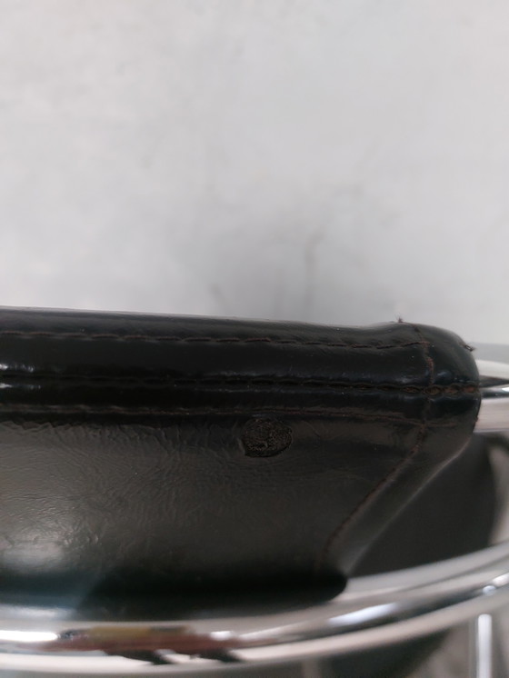 Image 1 of 4 x Chromrohr-Esszimmerstühle aus schwarzem Leder, Italien 1980