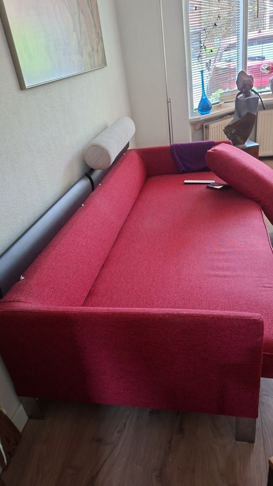 Sofa converts to pull-out sofa bed, Leolux, 3-5 seaters, Wicker, Tweed, Red (photo 2 of 5)