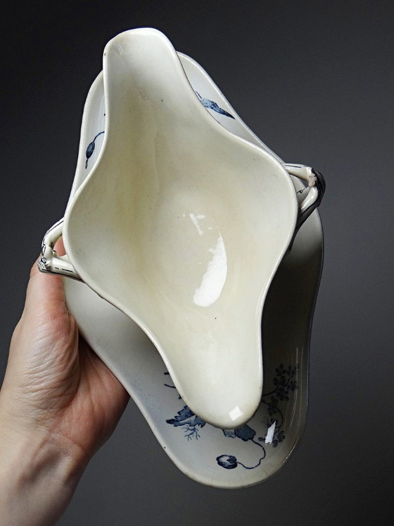 Image 1 of Antique Longwy earthenware gravy boat, late 19th-early 20th century