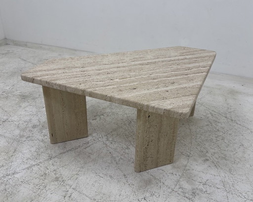 Tavolino da caffè brutalista in marmo e travertino