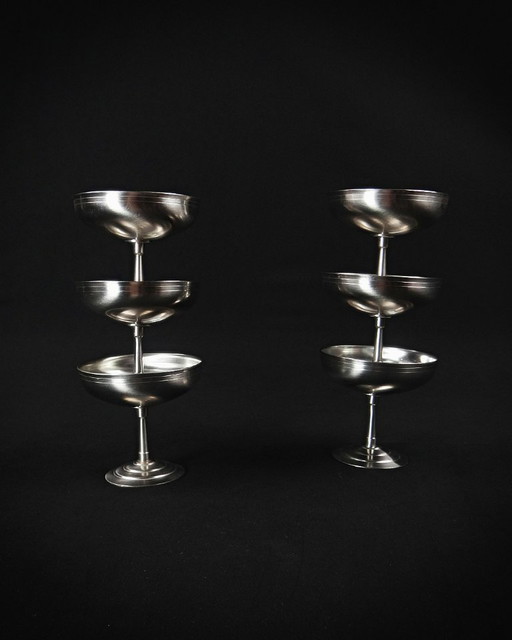 6 ice-cream bowls on stainless steel stand Létang Rémy stainless steel dessert service Made in France