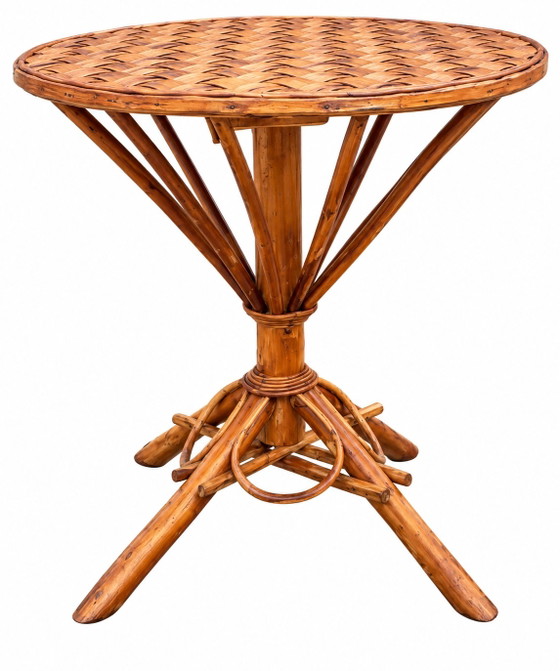Set da giardino vintage in rattan intrecciato - tavolo rotondo e 4 poltrone – Set da salotto, Bamboo, Wicker (photo 9 of 15)