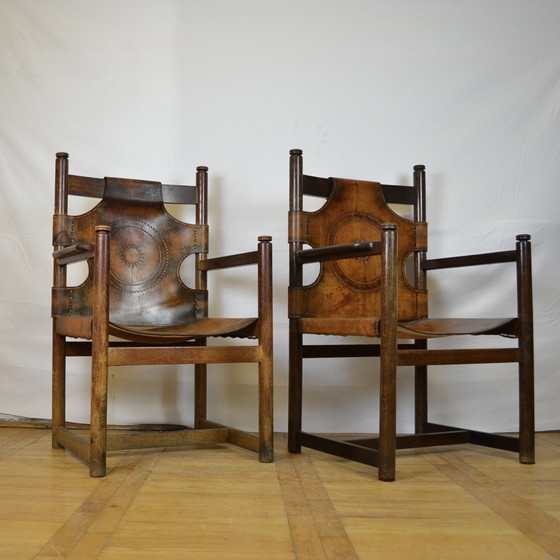 Image 1 of 2x Chaises de salle à manger en cuir vintage 1970