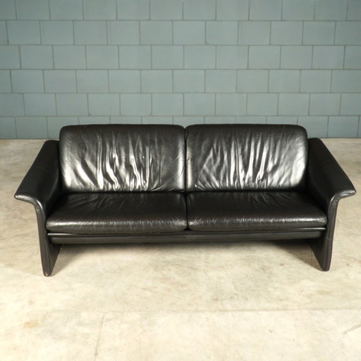 Sofá vintage de cuero negro, años 70
