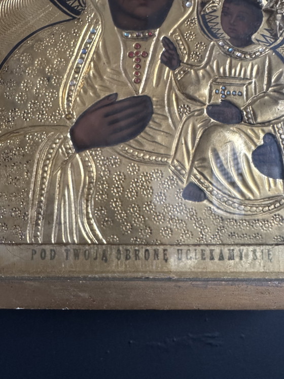 Image 1 of Icona dipinta e metallo sbalzato, Polonia, inizio XX secolo