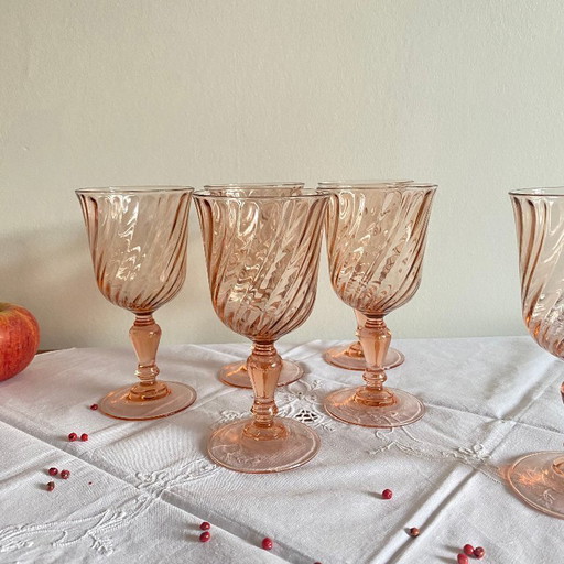 6 bicchieri da vino/acqua vintage Rosaline Luminarc France con stelo rosa, 10 cl