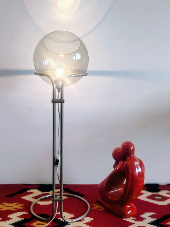 Image 1 of Modernist bauhaus glass ball floor lamp. Designer: Házi Tibor