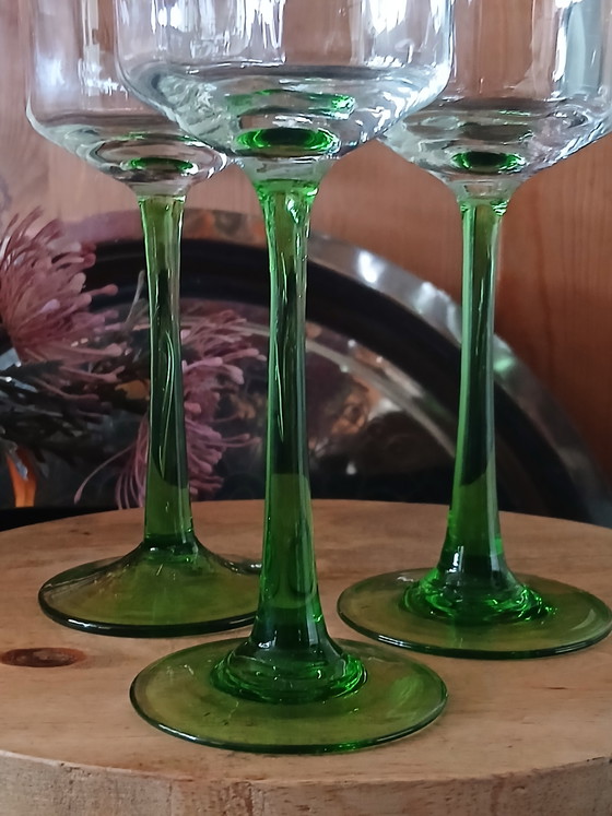 Image 1 of Set of 5 antique hand-blown Art Nouveau wine glasses