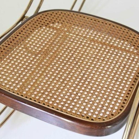 1x 1970s Thonet-Style Rocking Chair, Brass & Wicker, Mid-Century Modern – Rattan (photo 6 of 12)