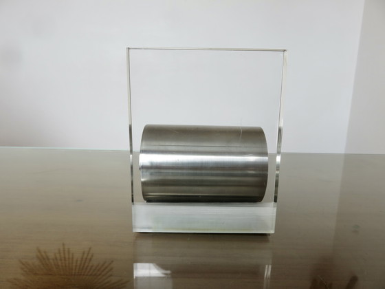 Image 1 of Serre Livre Déroulant Roche Bobois En Plexiglass Et Acier Inoxydable, 1970