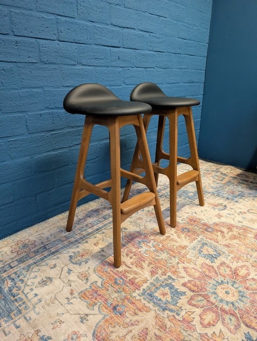 2x Taburetes de bar retro Erik Buch, modelo 61, Hammel Møbelfabrik