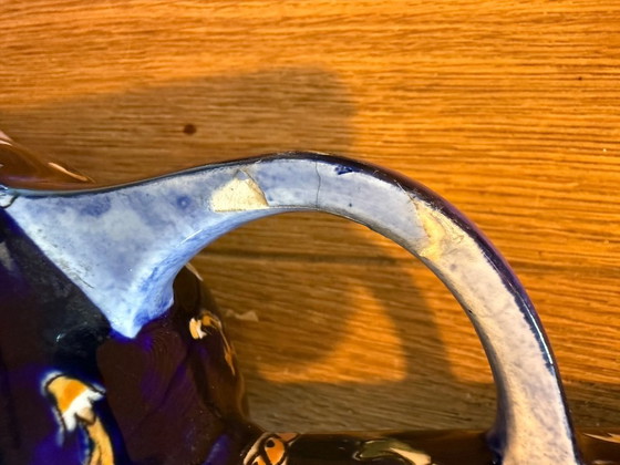 Vintage Gien France vaas met oren – Renaissance Fond Bleu (jaren '60) – Tafelaccessoires, Ceramic (photo 3 of 6)