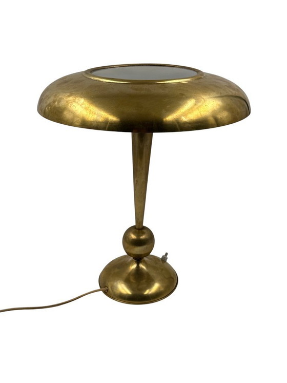 Image 1 of Oscar Torlasco, model 143 messing tafel-/bureaulamp, Prod. Lumi, Italië jaren 50