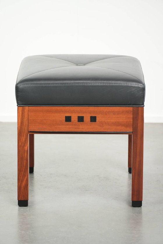 Black cowhide leather designer ottoman by Schuitema in Art Deco style from the Decoforma series (photo 3 of 8)