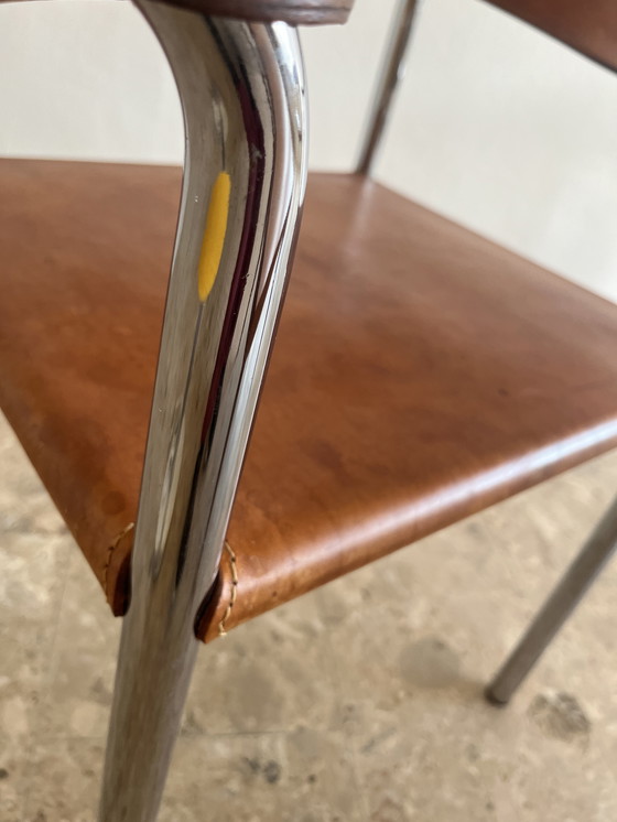 Image 1 of 2x Originele "Italiaans Modernisme jaren 70" fauteuil, verchroomd buisvormig staal, leer!