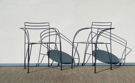 Image 1 of Pair of 'Lune d'Argent' chairs by Pascal Mourgue for Fermob. Vintage 80s