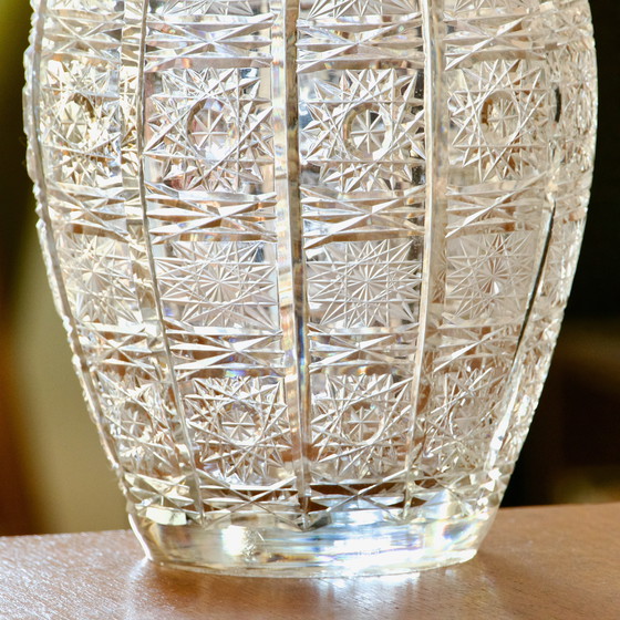 Image 1 of Large Antique Bohemian Crystal Vase Hand-Cut Queen's Lace