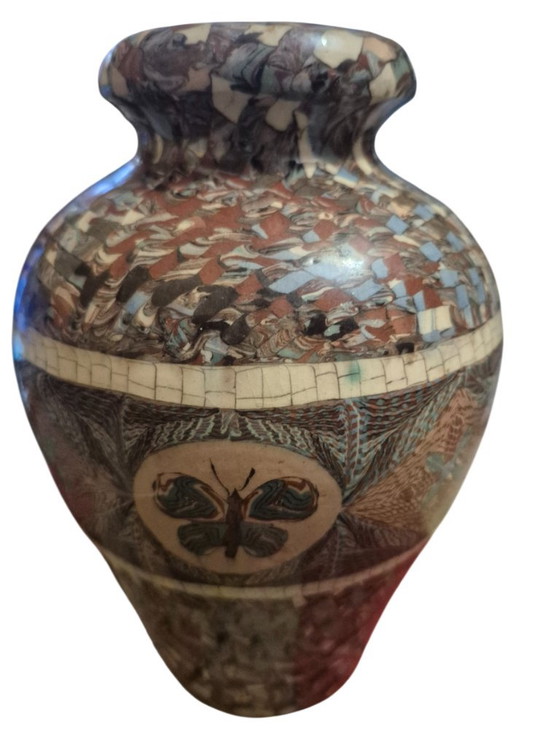 Multicolor vase with butterfly motif, jean germino vallauris, Other, Multi Color, Modern (photo 4 of 15)