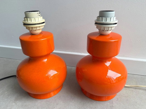 2 pieds de lampe de table vintage en céramique orange des années 70 – Ceramic (photo 3 of 8)