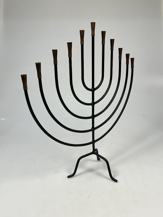 Image 1 of Large Vintage Menorah Candlestick, 1970's, Metal and Brass