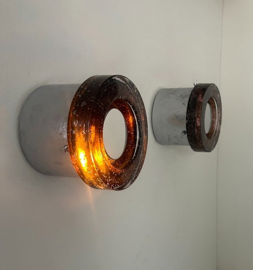 Pair of Limburg sconces in chrome and bubble glass, France 1960