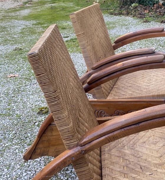 Image 1 of Paar koloniale Art Deco-fauteuils in rotan en teak