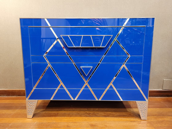 Image 1 of Cómoda en Cristal Azul, Estilo Art Déco, S. XXI