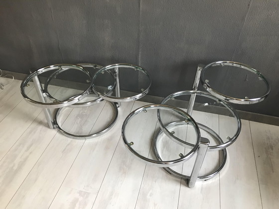 Image 1 of 2x Double Swivel Side Tables Chrome