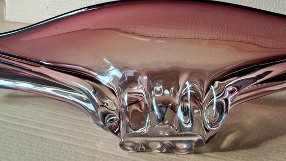 Image 1 of XXL Vintage Murano Stijl Glazen Schaal | Paars & Helder | 52 cm
