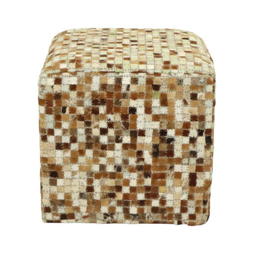 Tabouret carré vintage en peau de chèvre