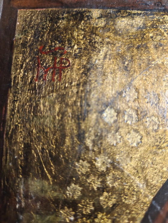 Image 1 of Icona russa "Madonna col Bambino" – dipinta a mano su legno, fondo oro, XX secolo