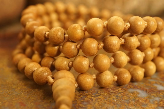 Image 1 of Mysore Sandalwood Mala, Prayer Beads, Necklace, Bracelet Authentic Highest Quality 6mm Beads with a Beaded Tassel 3052