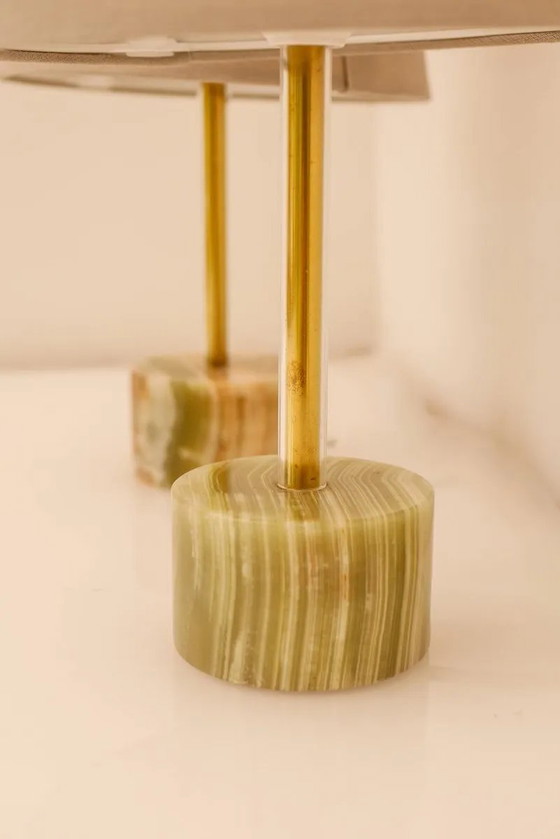 Image 1 of Mid-century modern Italian onyx and brass table lamps, set of 2