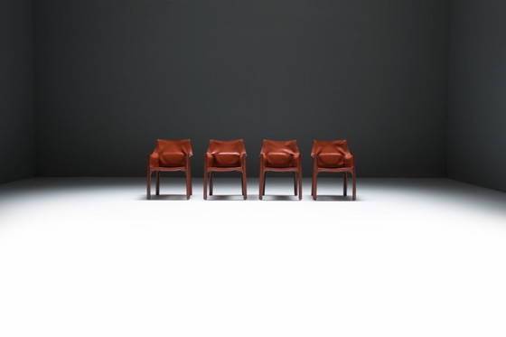 Image 1 of Early edition Cab 413 armchairs in leather by Mario Bellini for Cassina Italy