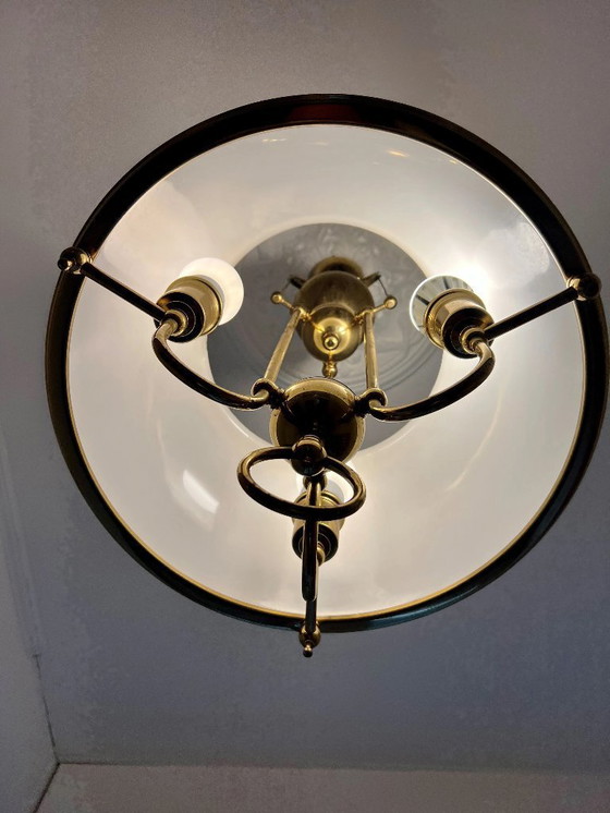 Image 1 of Rara lampada a sospensione in stile Art Déco, lampada da soffitto con elementi steampunk, antica, vintage, ottone e vetro