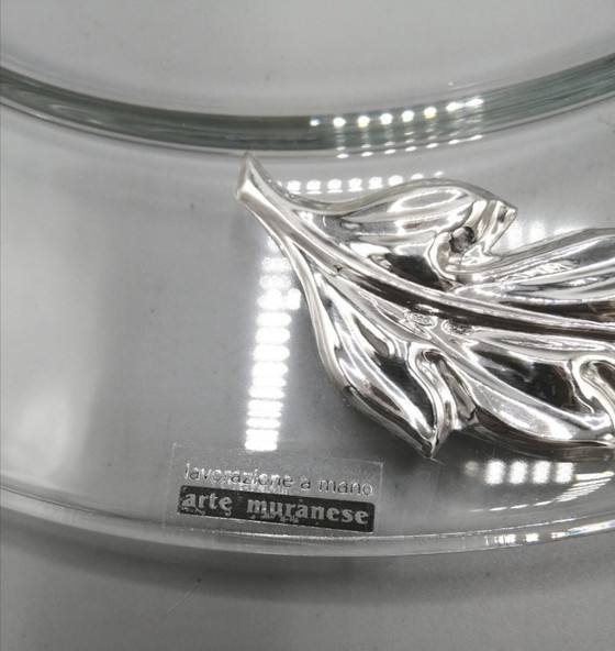 Image 1 of Clear glass tray with 925 silver leaves