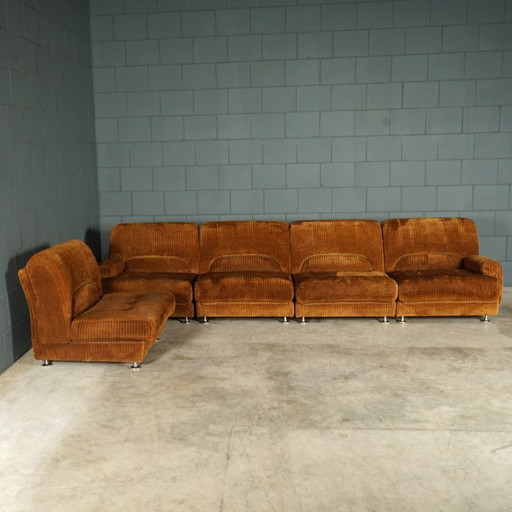 Canapé modulable du milieu du siècle - tissu côtelé marron - années 1970