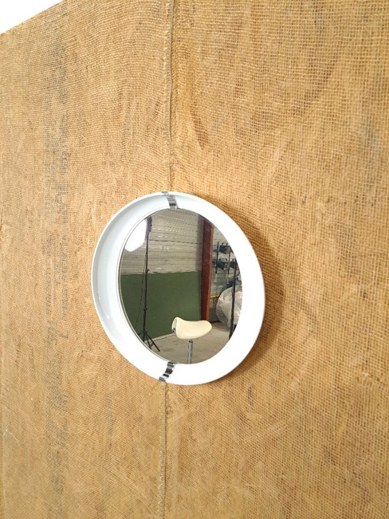 Image 1 of Ovale ronde witte kunststof spiegel met chroom
