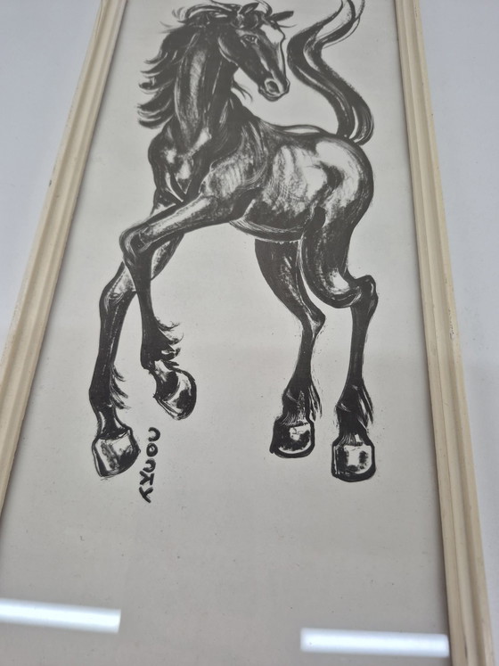 Stampa/disegno vintage Cocky di un cavallo stilizzato., Dipinti e disegni, Carta, Legno, Nero (foto 3 di 6)