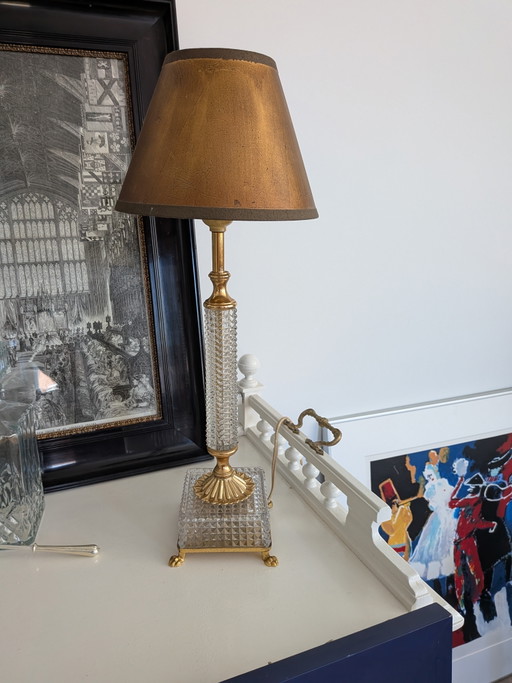 Vintage Hollywood Regency Table Lamp – Crystal & Brass (1960s/1970s)