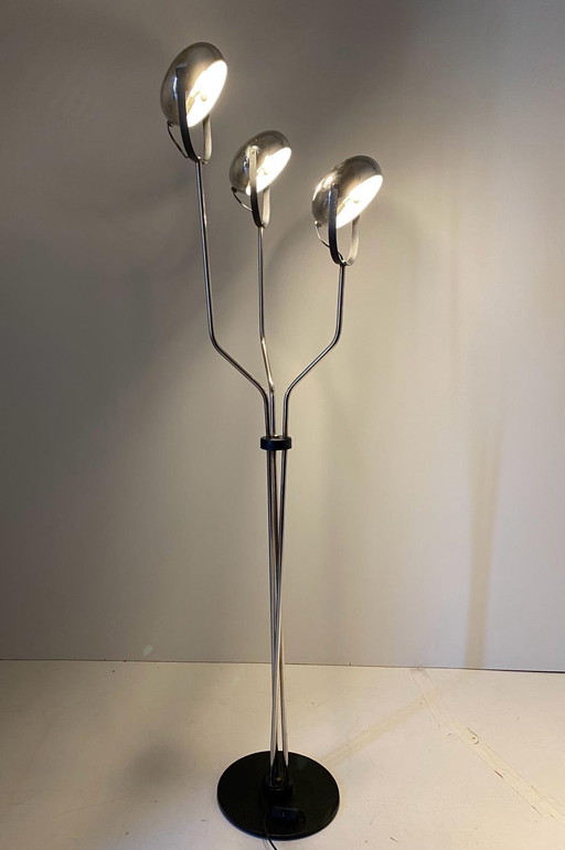 1X Lampadaire Vintage chromé avec trois spots lumineux ajustables, Reggiani 1960S