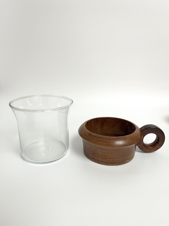 Image 1 of 4 Vintage Schott Mainz Jeanner Cups – Glass & Teak – 1960s/70s