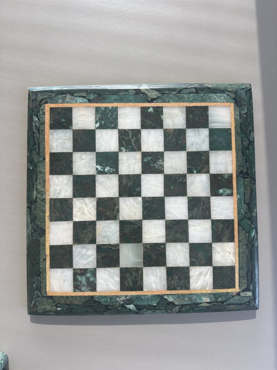Image 1 of Vintage Marble Chess Set Malachite Natural Stone Onyx Green Chessboard